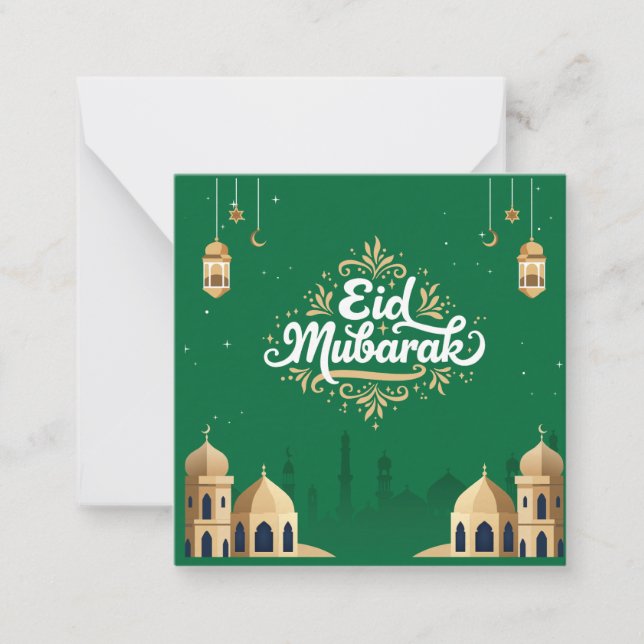Carte De Correspondance Joli Eid Moubarak de salutation vert (Devant)