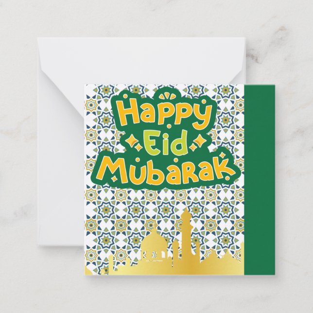 Carte De Correspondance Joli Eid Moubarak de salutation vert (Devant)
