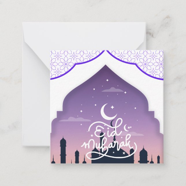 Carte De Correspondance Joli Eid Mubarak Message Violet (Devant)
