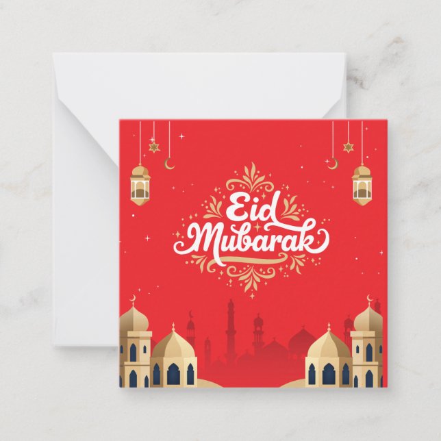 Carte De Correspondance Joli Eid Mubarak Rouge (Devant)