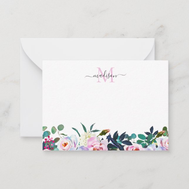 Carte De Correspondance Joli Floral rose Peony Monogramme botanique (Devant)
