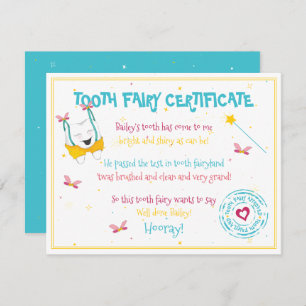 Carte De Correspondance Joli Fun Tooth Fairy Certificate Blue Color Pop