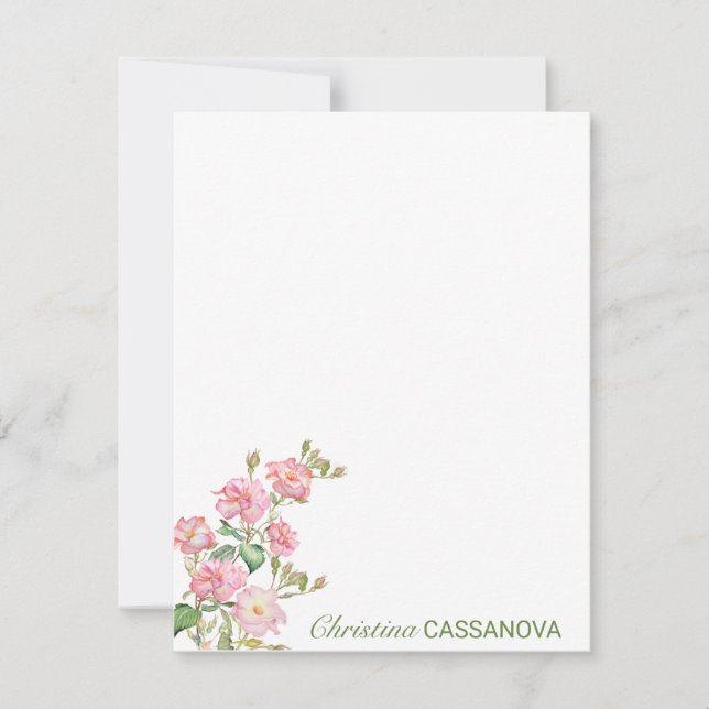 Carte De Correspondance Joli Jardin Floral Rose Aquarelle (Devant)