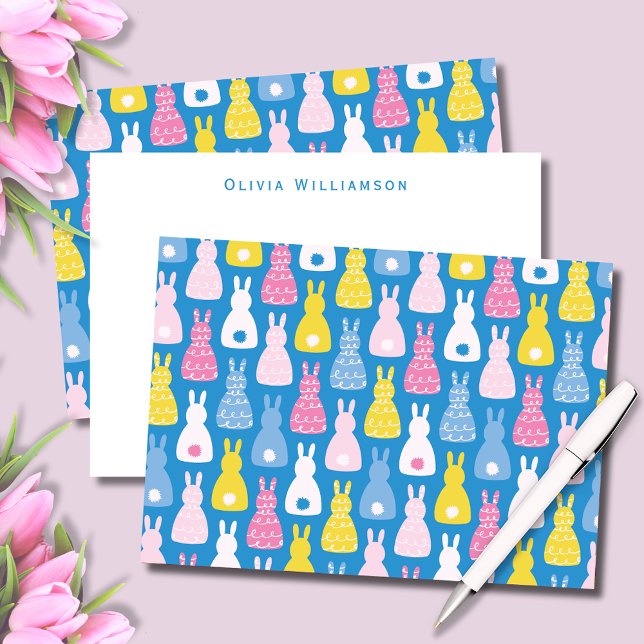 Carte De Correspondance Joli lapin de Pâques (Cute blue bunny rabbit personalized notecards, great for Easter thank you notes and kids stationery.)