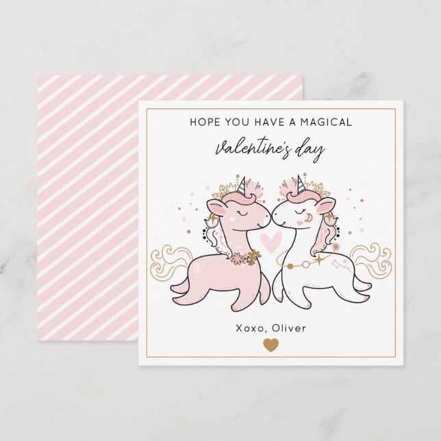 Carte De Correspondance Joli Licorne Magique Rose Enfants Saint-Valentin  (Devant / Derrière)