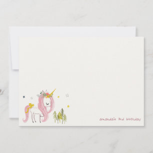 Carte De Correspondance Joli Licorne Magique Rose Jaune Anniversaire Enfan
