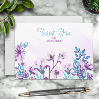 Carte De Correspondance Joli Lilac/Aquarelle Turquoise Floral Personnalisé