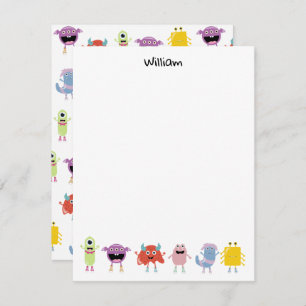 Carte De Correspondance Joli Monstres colorés Funny Enfants