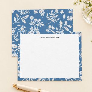 Carte De Correspondance Joli motif floral blanc et bleu correspondance