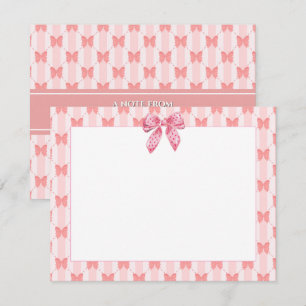 Carte De Correspondance Joli Nœud Ruban Rose I Rayures Pastel avec Pois