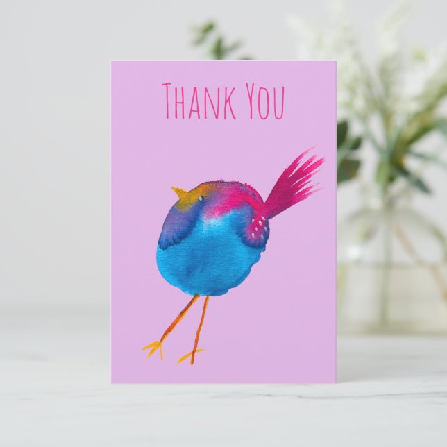 Carte De Correspondance Joli oiseau bleu aquarelle (Debout devant)