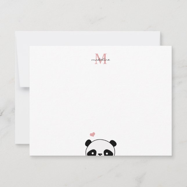 Carte De Correspondance Joli Panda Blush Pink Monogramme Script (Devant)