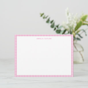 Carte De Correspondance Joli personnalisé à carreaux gingham rose et blanc