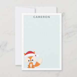 Carte De Correspondance Joli Renard de Noël à Santa Hat Turquoise Personna