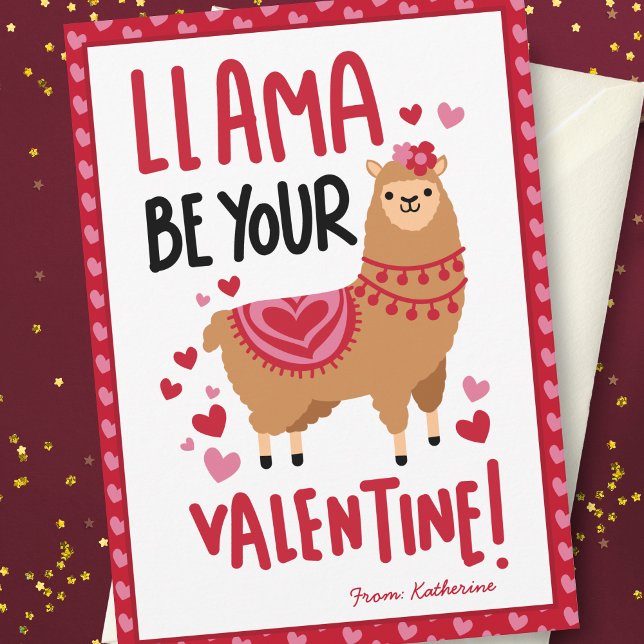 Carte De Correspondance Joli rose Valentine's Day Llama classe (Créateur téléchargé)