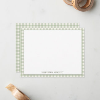 Carte De Correspondance Joli Sage Vert Gingham Bordure Personnalisée