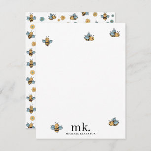 Carte De Correspondance Jolie abeilles de miel Monogramme