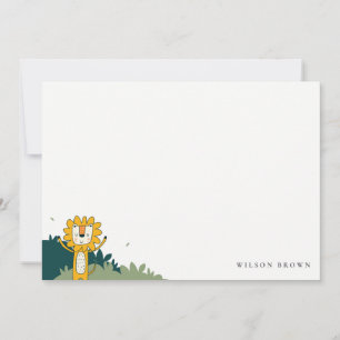 Carte De Correspondance Jolie Anniversaire Enfant Lion Animal Jaune Sauvag