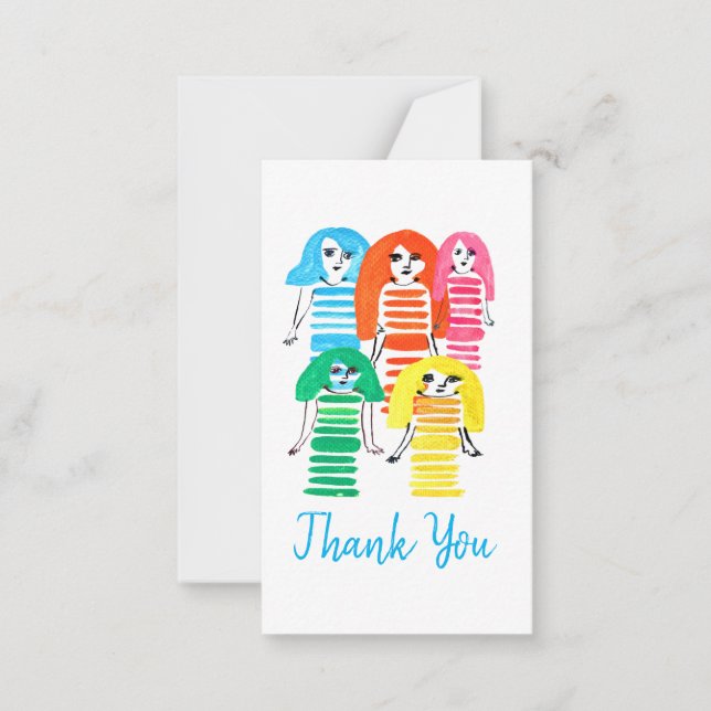 Carte De Correspondance Jolie aquarelle filles fun funky (Devant)