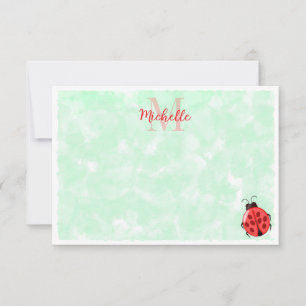 Carte De Correspondance Jolie coccinelle fond de peinture à l'eau verte mo