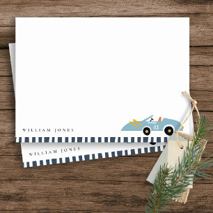 Carte De Correspondance Jolie élégante voiture de course bleue pour enfant