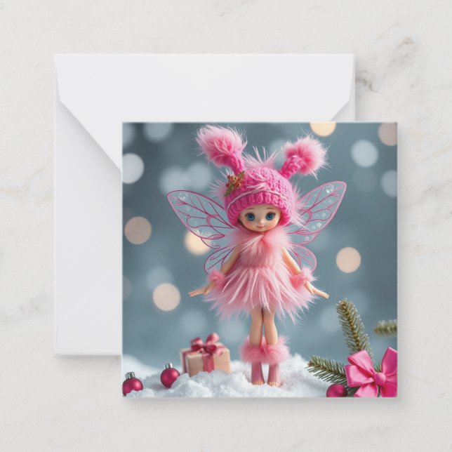 Carte De Correspondance Jolie fée de Noël rose (Devant)
