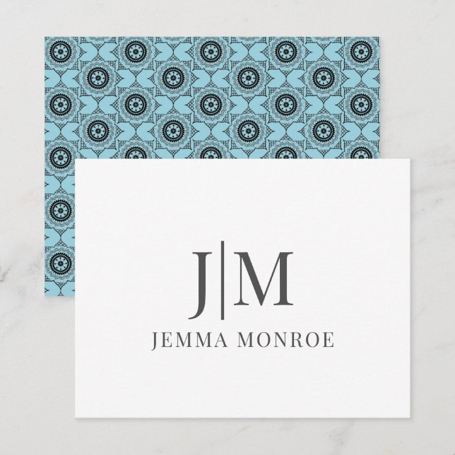 Carte De Correspondance Jolie forme géométrique bleue Monogramme (Devant / Derrière)