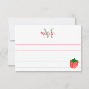 Carte De Correspondance Jolie fraise à l'aquarelle Monogramme personnalisé