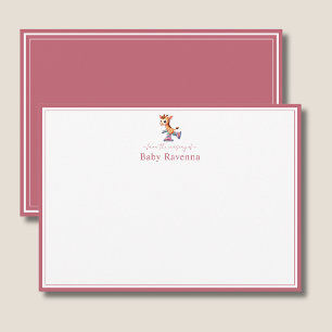 Carte De Correspondance Jolie girafe rose poussiéreuse bordure nurserie no