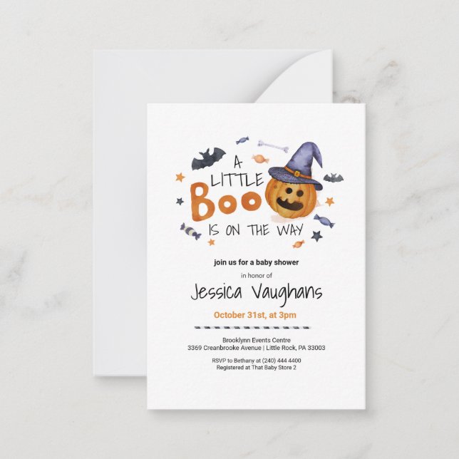 Carte De Correspondance Jolie Halloween Citrouille Baby Shower de Little B (Devant)