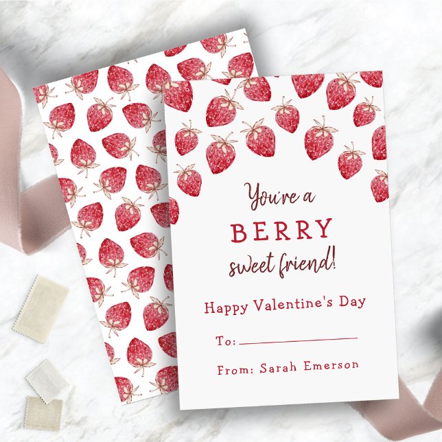 Carte De Correspondance Jolies Fraises Rouges Saint-Valentin (Cute Red Strawberries Valentine Note Card)