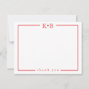 Carte De Correspondance Jolies Initiales Ses Siennes Rouge Coeur Merci