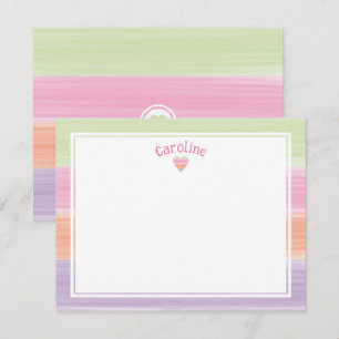 Carte De Correspondance Jolies rayures et cœur de Pâques de printemps à l'