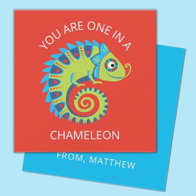 Carte De Correspondance Jolis Caméléons Enfants Saint-Valentin Classe (a fun chameleon lizard kids classroom valentine. Personalize it with your child's name.)