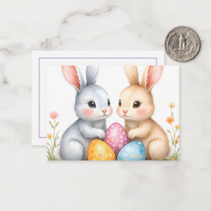 Carte De Correspondance Jolis lapins de Pâques à l'aquarelle Joyeuses Pâqu