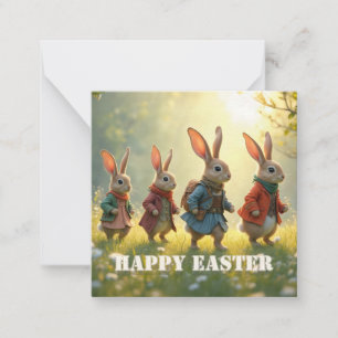 Carte De Correspondance Jolis lapins de Pâques marchant dans une prairie p