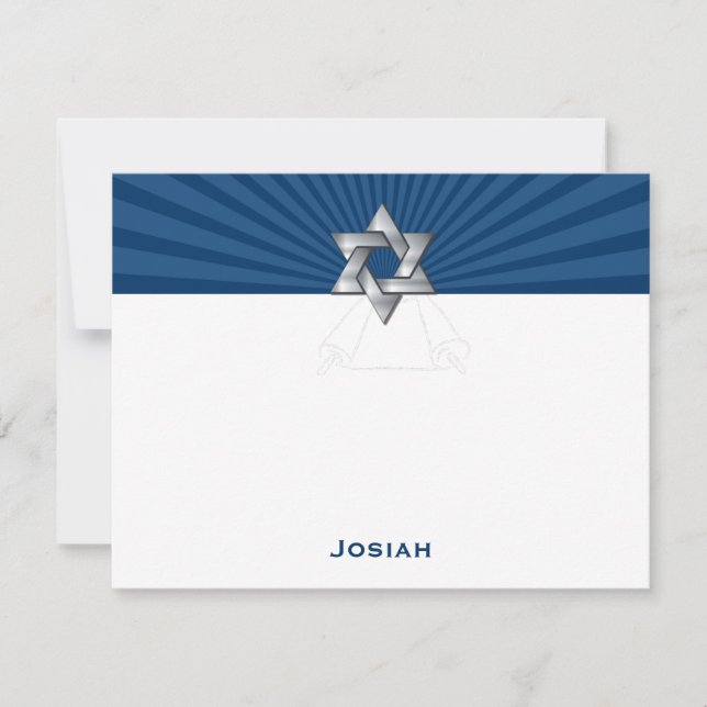 Carte De Correspondance Josiah Silver Jewish Star Bar Mitzvah Merci (Devant)