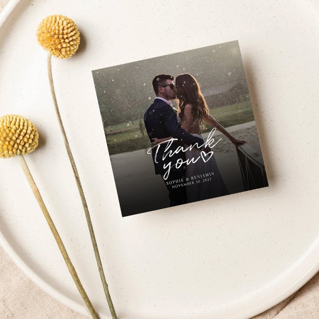 Carte De Correspondance Jour du mariage Photo Merci Lettré à la main (Wedding Day Photo Thank You Mini Card)