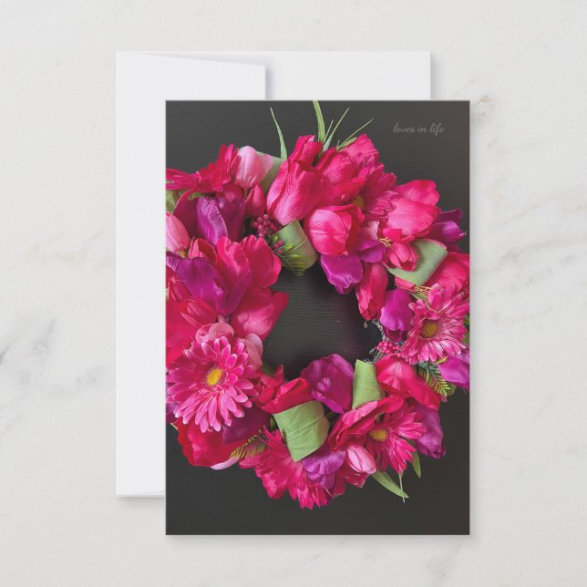 Carte De Correspondance Joyeuse Célébration - Couronne de fleurs rose chau (Devant)