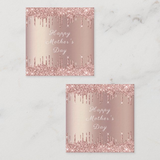Carte De Correspondance Joyeuse Fête des Mères - Rose Gold Blush Paillette (Devant / Derrière)