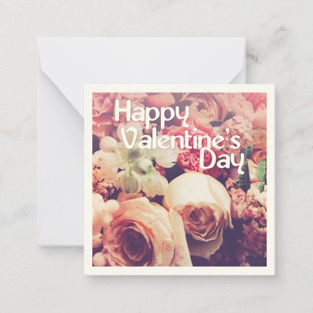 Carte De Correspondance Joyeuse Saint-Valentin avec bouquet de fleurs vint (Devant)