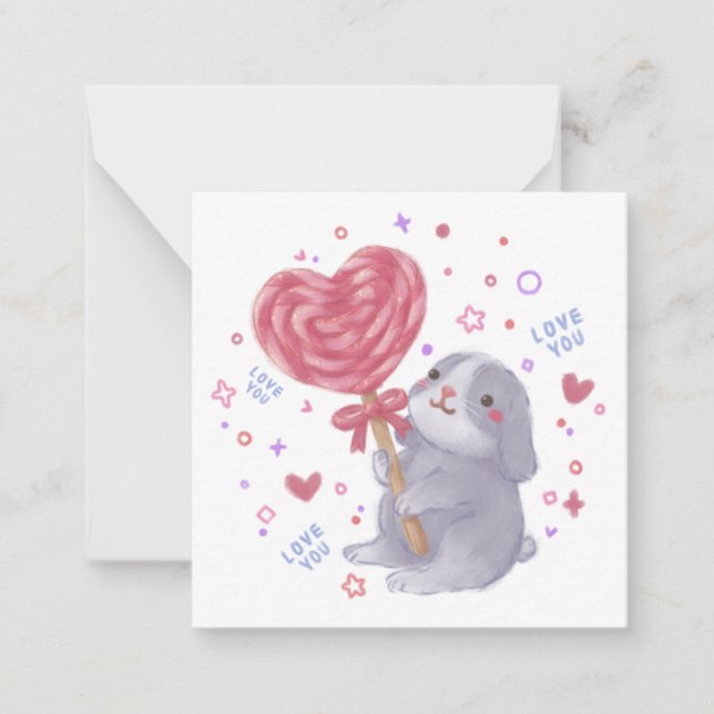Carte De Correspondance Joyeuse Saint-Valentin avec Bunny & sucette (Devant)