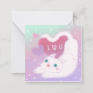 Carte De Correspondance Joyeuse Saint-Valentin avec chat blanc duveteux