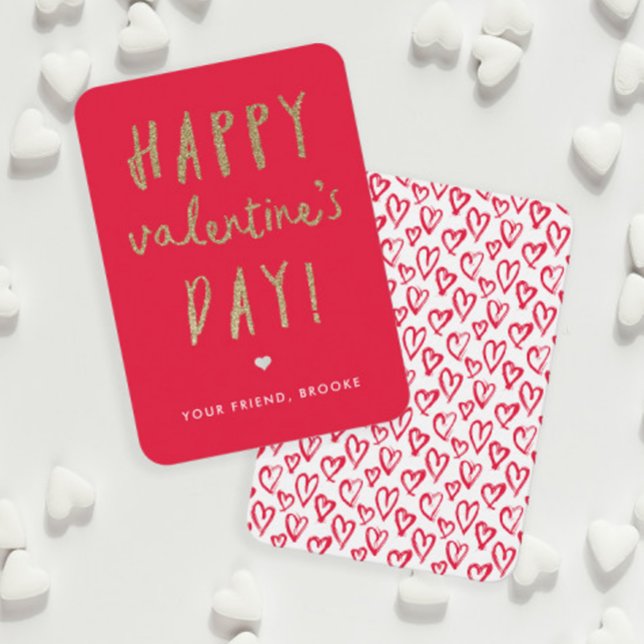 Carte De Correspondance Joyeuse Saint-Valentin en classe avec paillettes d (Gold Glitter Handwritten Classroom Valentine Day Cards.)
