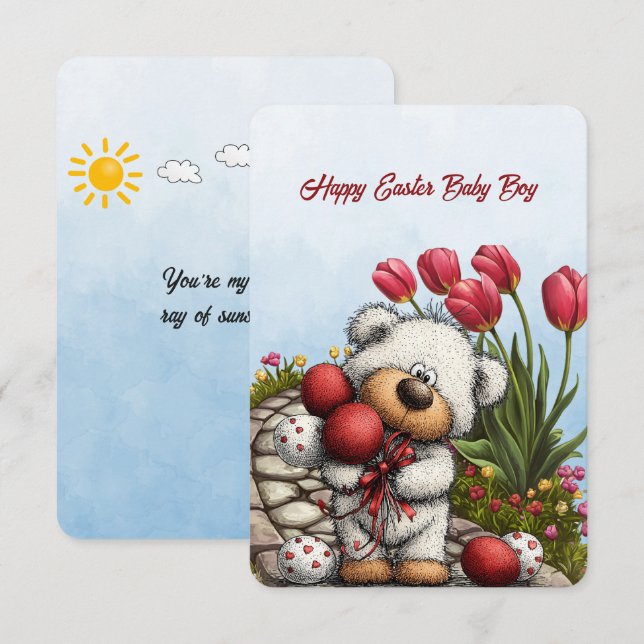 Carte De Correspondance Joyeuses Pâques Bébé Garçon (Devant / Derrière)