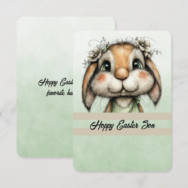 Carte De Correspondance Joyeuses Pâques Fils Lapin Tête (Devant / Derrière)