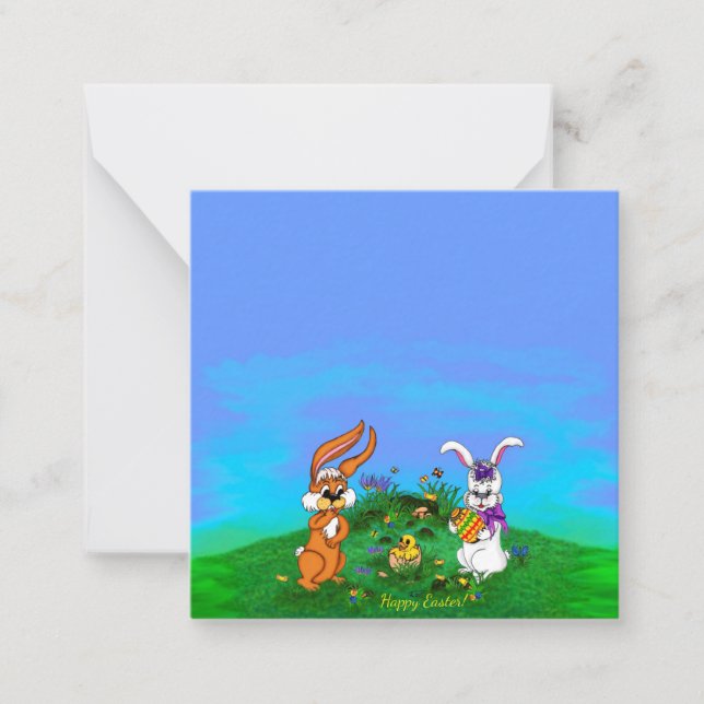 Carte De Correspondance Joyeuses Pâques ! Lapin avec Bunny et Poussin (Devant)