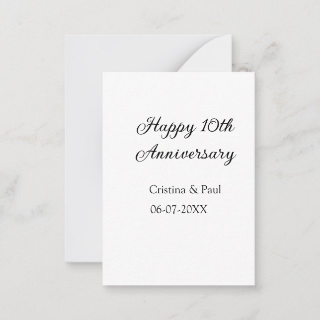 Carte De Correspondance Joyeux 10e anniversaire simple nom de mariage mini (Devant)
