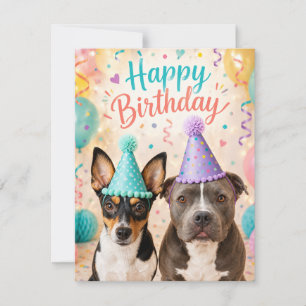 Carte De Correspondance Joyeux Anniversaire Chiens avec Chapeaux de Fête C