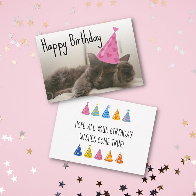 Carte De Correspondance joyeux anniversaire mignon chat avec casquette ros (Créateur téléchargé)